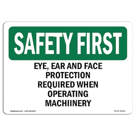 Signmission OSHA Sign, Eye Hearing And Foot Protection Required, 5in X 3.5in Decal, 5" W, 3.5" H, Landscape OS-SF-D-35-L-10610